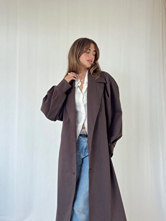 Retrobird Valencia Kuşaklı Trenchcoat Hafif Kaban Kadın Koyu Kahve