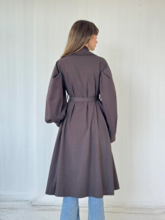 Retrobird Valencia Kuşaklı Trenchcoat Hafif Kaban Kadın Koyu Kahve