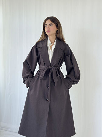 Retrobird Valencia Kuşaklı Trenchcoat Hafif Kaban Kadın Koyu Kahve