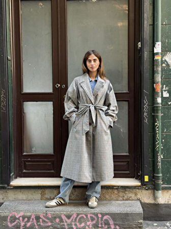 Retrobird Valencia Kuşaklı Trenchcoat Hafif Kaban Kadın Gri