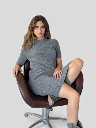 Retrobird Triko Elbise Kadın Gri Renkli