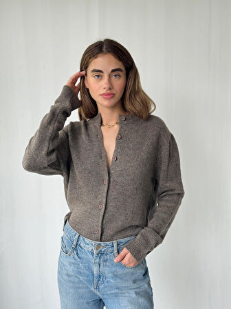 Retrobird Önden Düğmeli Basic Hırka Kadın Vizon