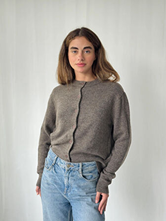 Retrobird Önden Düğmeli Basic Hırka Kadın Vizon