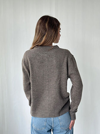 Retrobird Önden Düğmeli Basic Hırka Kadın Vizon