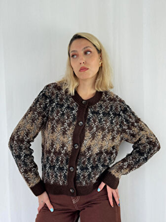 Retrobird Retro Model Önden Düğmeli Cozy Hırka Kadın Kahverengi