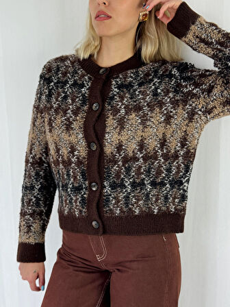 Retrobird Retro Model Önden Düğmeli Cozy Hırka Kadın Kahverengi
