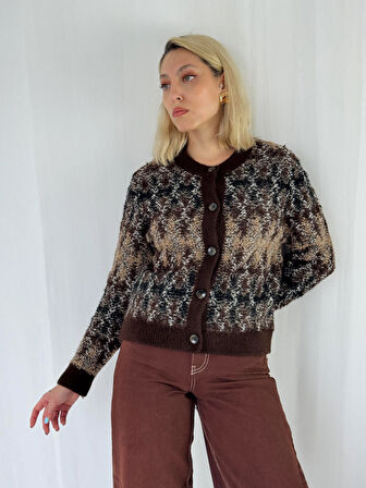 Retrobird Retro Model Önden Düğmeli Cozy Hırka Kadın Kahverengi