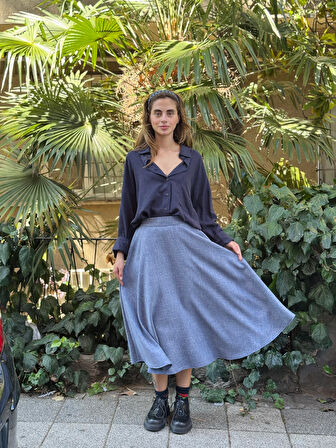 Retrobird Valerie Kışlık Kloş Uzun Etek Kadın Kül Mavi