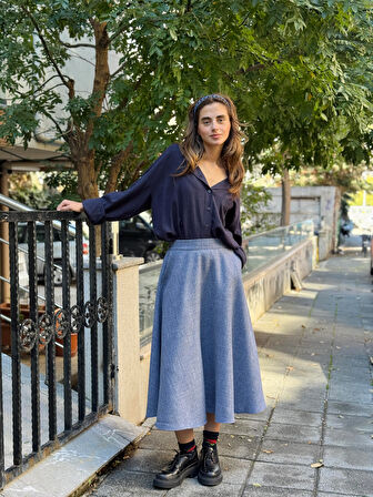 Retrobird Valerie Kışlık Kloş Uzun Etek Kadın Kül Mavi