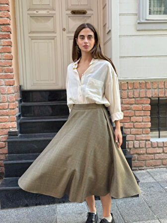 Retrobird Valerie Kışlık Kloş Uzun Etek Kadın Haki
