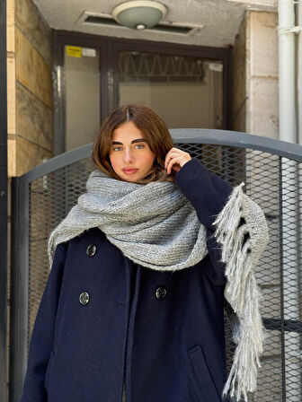 Retrobird Büyük Boy Soft Örgü Atkı Kadın Gri