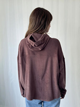 Retrobird Havlu Kumaş Oversize Kapüşonlu Sweatshirt Kadın Mürdüm