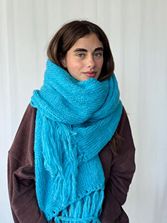 Retrobird Büyük Boy Soft Örgü Atkı Kadın Deniz Mavisi