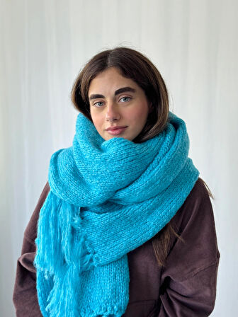 Retrobird Büyük Boy Soft Örgü Atkı Kadın Deniz Mavisi