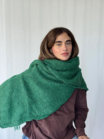 Retrobird Büyük Boy Soft Örgü Atkı Kadın Orman Yeşili