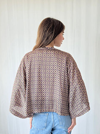 YENİ Tasarım Boho Desen Mini Kimono Kadın Buğday