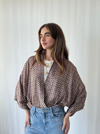 YENİ Tasarım Boho Desen Mini Kimono Kadın Buğday