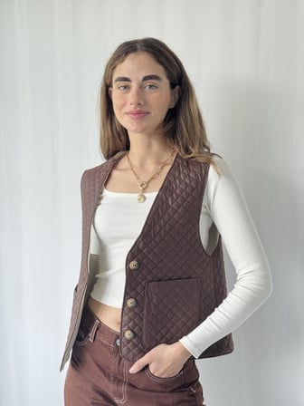 Retrobird Tasarım Önden Düğmeli Kapitone Yelek Kadın Kahverengi