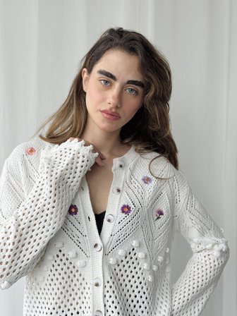 Retrobird Nakış İşlemeli Romantik Hırka Kadın Bej