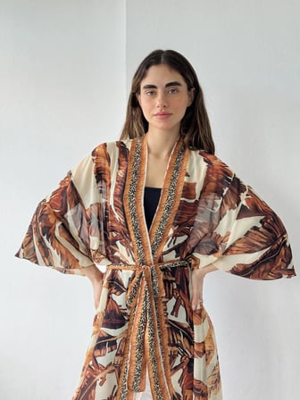 Retrobird Tasarım Palmera Wrap Kimono Kadın Kahverengi