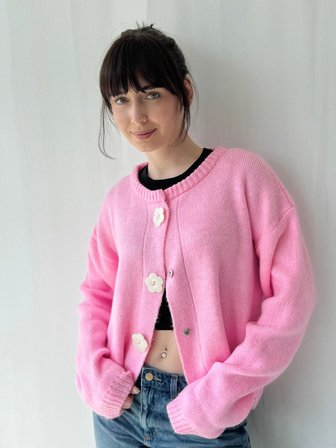Retrobird Daisy Bloom Çiçek Düğmeli Hırka Kadın Pembe