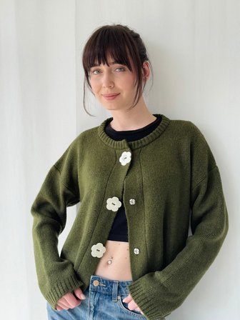 Retrobird Daisy Bloom Çiçek Düğmeli Hırka Kadın Haki
