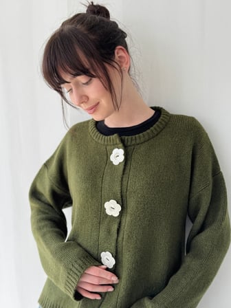 Retrobird Daisy Bloom Çiçek Düğmeli Hırka Kadın Haki