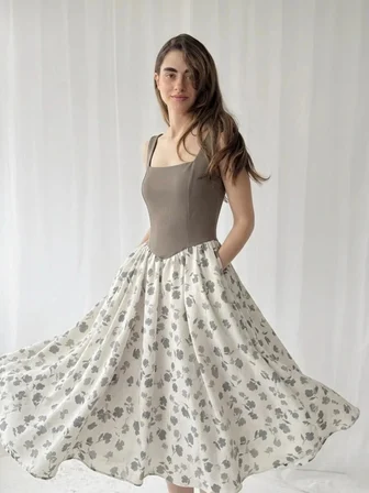 Retrobird 50s Belle Corset Midi Elbise Kadın Boz Rengi