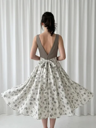 Retrobird 50s Belle Corset Midi Elbise Kadın Boz Rengi