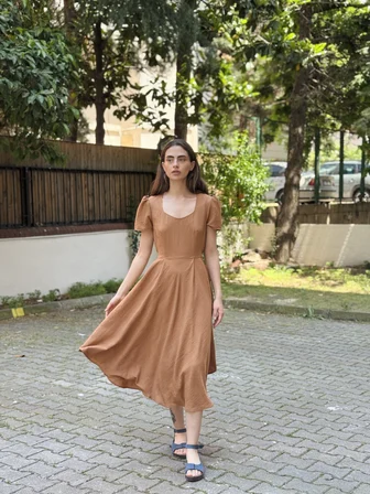 Retrobird Tasarım Matilda Uzun Elbise Kadın Tarçın Renkli