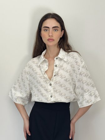 Retrobird Retro Model Bol Kısa Kol Gömlek Kadın Bej