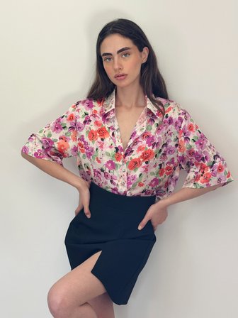 Retrobird Retro Model Bol Kısa Kol Gömlek Kadın Çok Renkli