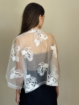 Retrobird Tasarım Transparan Dantel Boho Mini Kimono Kadın Beyaz