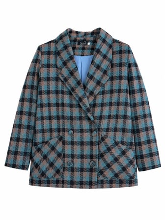 Retrobird 90'lar Retro Model Oversize Tasarım Ekose Ceket Kadın Mavi Gri