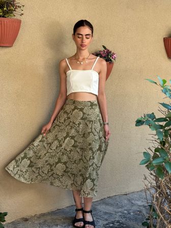 Retrobird Valerie Şifon Kloş Astarlı Uzun Etek Kadın Ihlamur Rengi