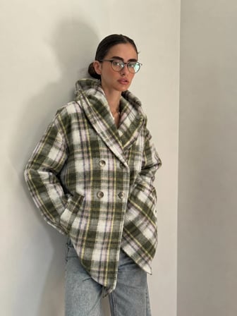 Retrobird Urban Retro Kapüşonlu Oversize Ceket Kaban Kadın Yeşil Lila