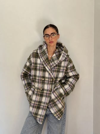 Retrobird Urban Retro Kapüşonlu Oversize Ceket Kaban Kadın Yeşil Lila