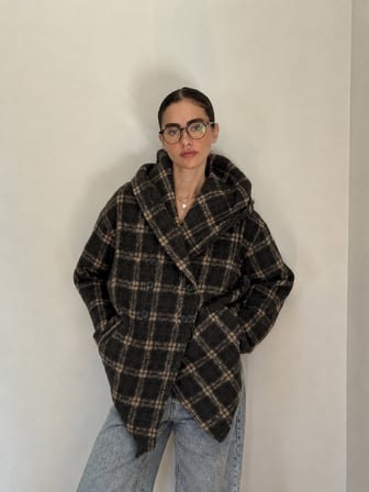 Retrobird Urban Retro Kapüşonlu Oversize Ceket Kaban Kadın Koyu Kahve