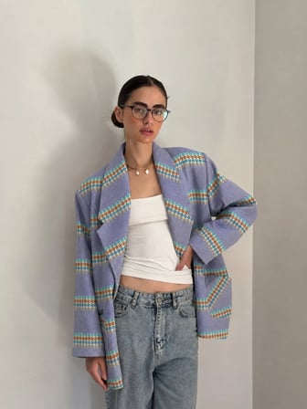Retrobird 90'lar Retro Model Oversize Tasarım Ekose Ceket Kadın Eflatun