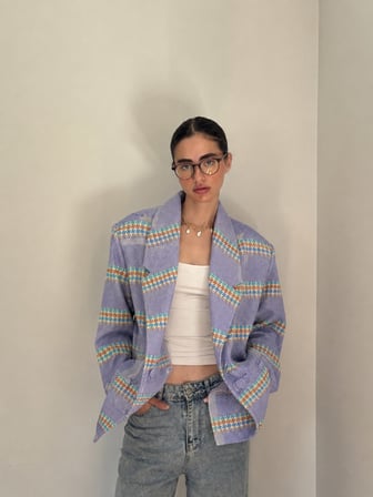 Retrobird 90'lar Retro Model Oversize Tasarım Ekose Ceket Kadın Eflatun
