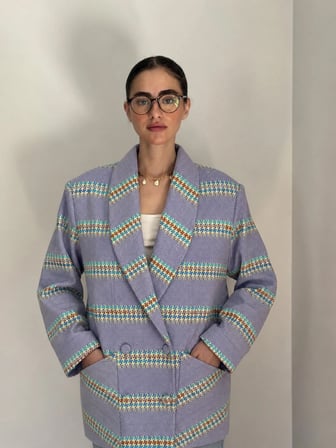 Retrobird 90'lar Retro Model Oversize Tasarım Ekose Ceket Kadın Eflatun