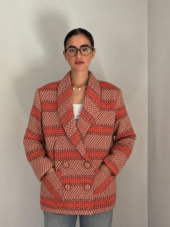 Retrobird 90'lar Retro Model Oversize Tasarım Ekose Ceket Kadın Mercan