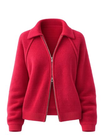 Retrobird Rosalie Oversize Polo Yaka Çift Fermuarlı Triko Hırka Kadın Kırmızı
