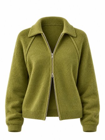 Retrobird Rosalie Oversize Polo Yaka Çift Fermuarlı Triko Hırka Kadın Haki
