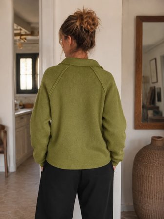 Retrobird Rosalie Oversize Polo Yaka Çift Fermuarlı Triko Hırka Kadın Haki