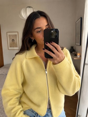 Retrobird Rosalie Oversize Polo Yaka Çift Fermuarlı Triko Hırka Kadın Sarı
