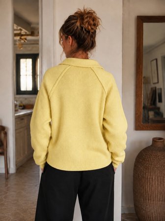 Retrobird Rosalie Oversize Polo Yaka Çift Fermuarlı Triko Hırka Kadın Sarı