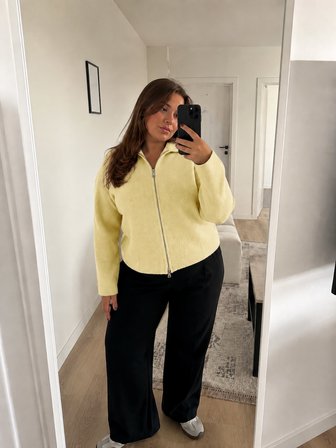 Retrobird Rosalie Oversize Polo Yaka Çift Fermuarlı Triko Hırka Kadın Sarı