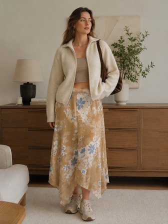 Retrobird Rosalie Oversize Polo Yaka Çift Fermuarlı Triko Hırka Kadın Krem