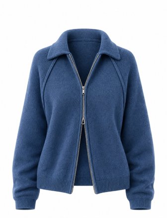 Retrobird Rosalie Oversize Polo Yaka Çift Fermuarlı Triko Hırka Kadın Lacivert